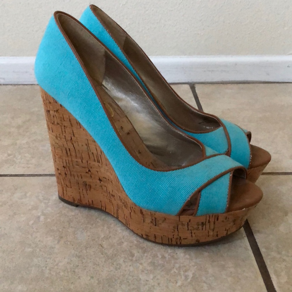 Light Blue Jessica Simpson Peep Toe Wedges